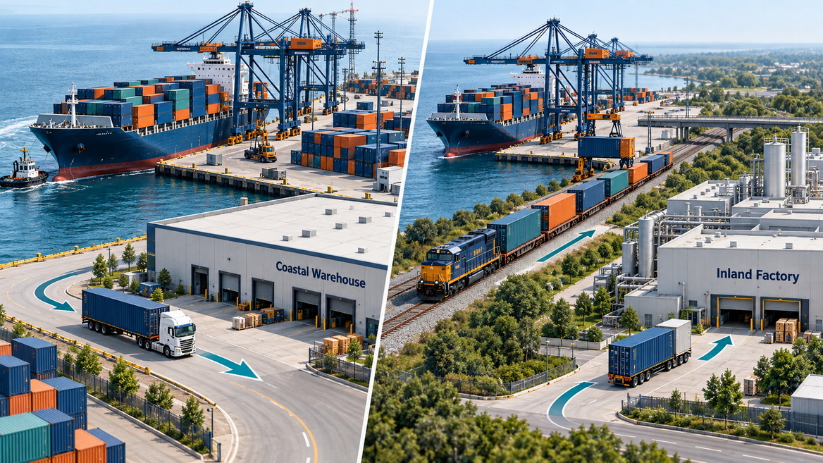 Coastal Warehouse And Inland Factory Delivery Routes Coastal Warehouse And Inland Factory Delivery Routes
